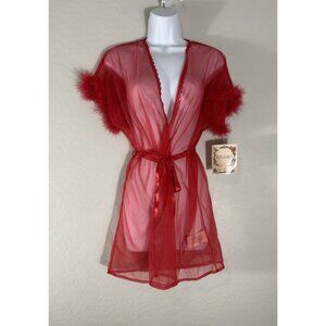 Vintage Juliara Sheer Short Glamour Robe Trimmed with Marabou Feathers M READ
